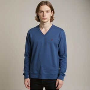 POLO Ralph Lauren Ocean Blue Pima Cotton Preppy V-neck Sweater Size XL